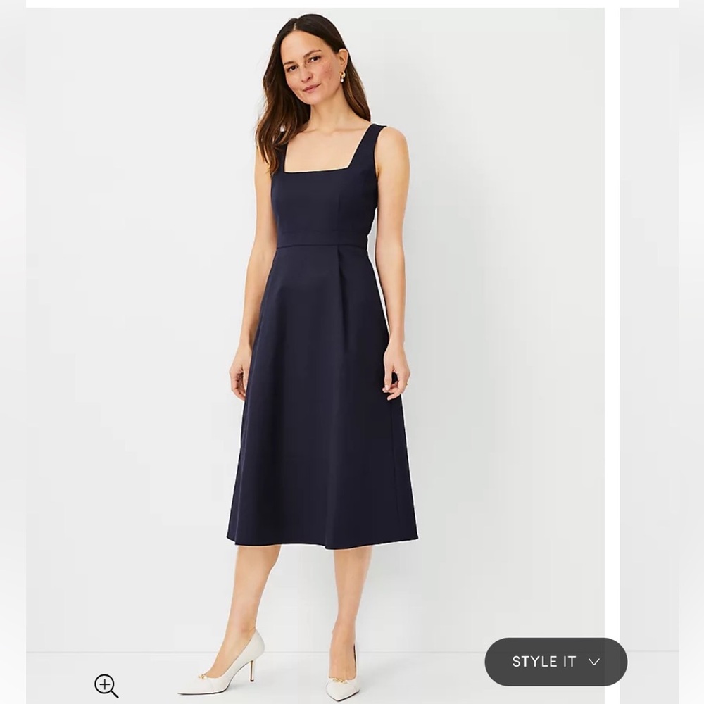 Ann Taylor Navy Square-Neck Midi Dress